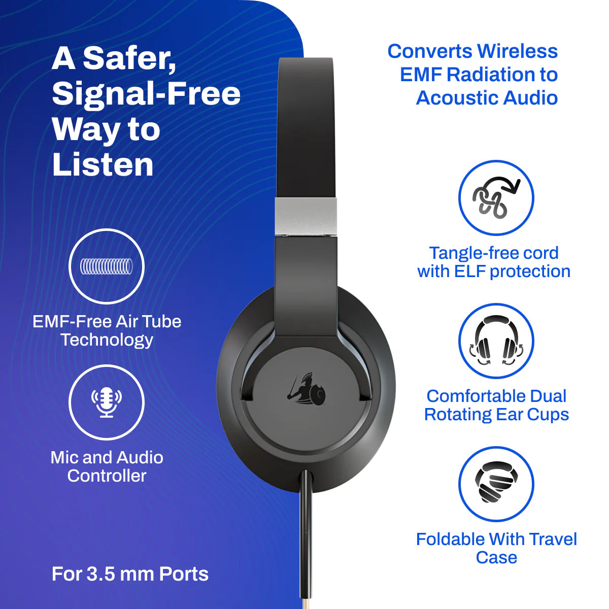EMF-Free Air Tube Over-Ear Headphones 3.5mm Jack