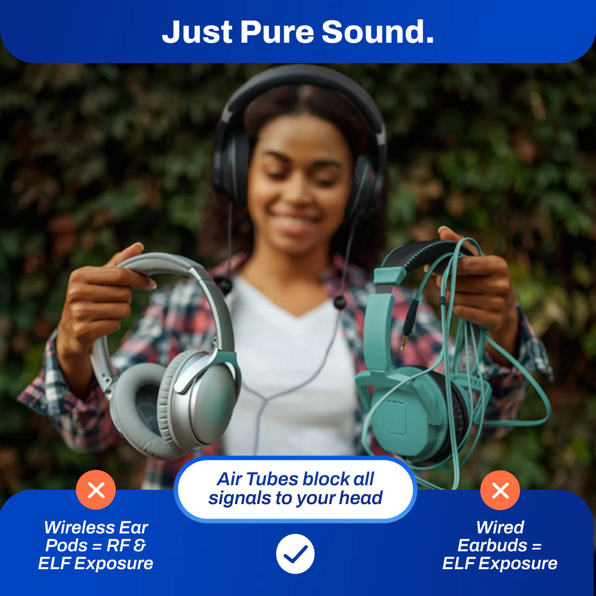 EMF-Free Air Tube Over-Ear Headphones 3.5mm Jack