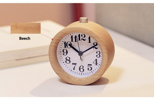 Silent Natural Wood Analog Alarm Clock