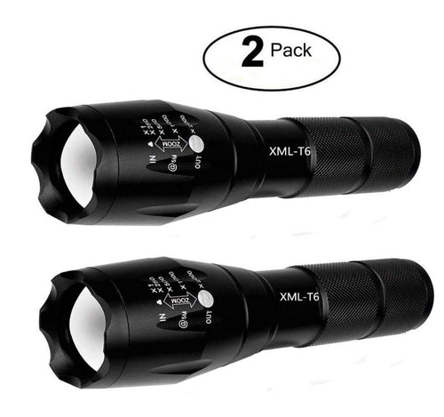 Tactical High-Lumen T6 LED Waterproof Flashlight (2 Pack)
